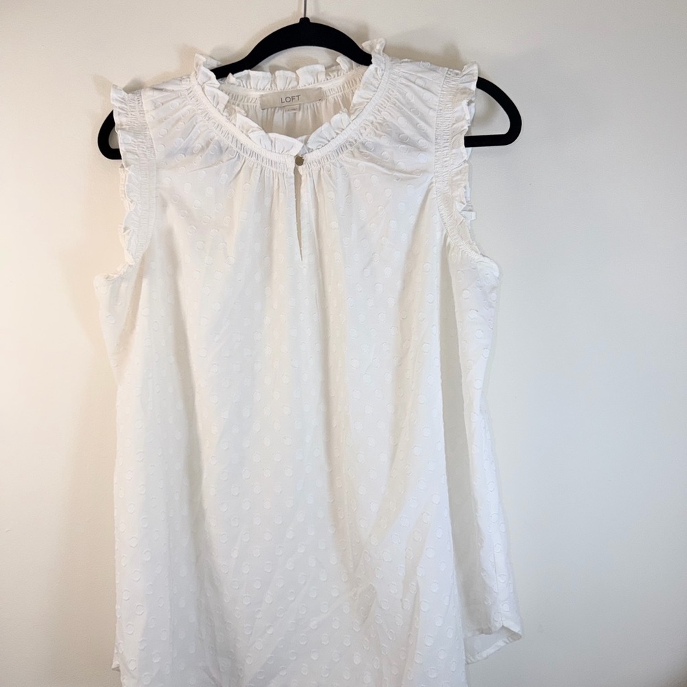 LOFT White Ruffle Neck Sleeveless Top